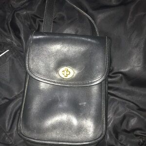Black Leather Crossbody Bag with Gold Clasp